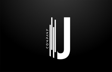 U black white letter alphabet logo design with lines icon for business and company