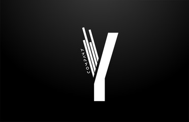 Y black white letter alphabet logo design with lines icon for business and company