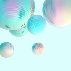 Mint green balls silver gradient colors isolated background. Abstract bubble glossy pastel 3d geometric shape object illustration render.