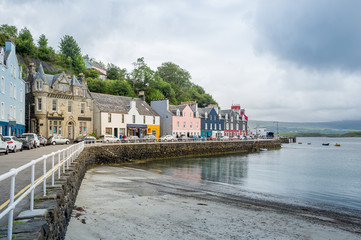 Tobermory embankment at low tide. Hebrides, Island of Mull, Scotland.