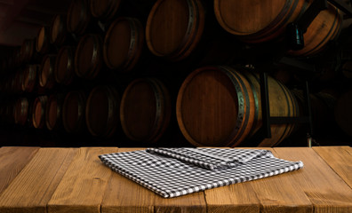 background of barrel and worn old table of wood