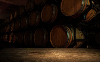 background of barrel and worn old table of wood