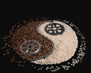 Yin and Yang sign from coffee