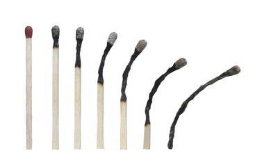 Burned, extinguished matches isolated on white background, clipping path