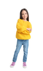 Cute little girl posing on white background