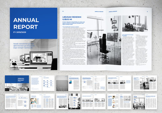 Traditional Corporate Report Layout with Blue Accents