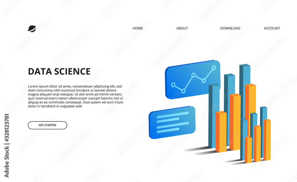 Wall mural 3d isometric perspective illustration of bar chart and statistic for business presentation and data 