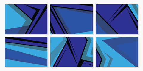 Abstract olygonal blue cartoon theme background template set. Vector illustration.