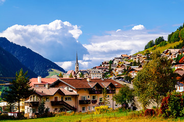 Fototapeta na wymiar The alpine village Santa Cristina di Valgardena in Dolomites, Italy.
