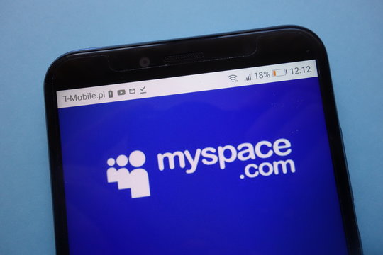 KONSKIE, POLAND - November 12, 2018: Myspace logo displayed on smartphone