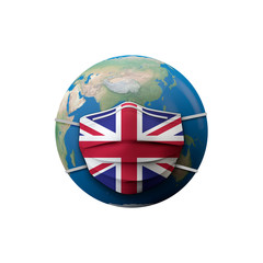 United Kingdom flag protective medical mask. 3D Rendering
