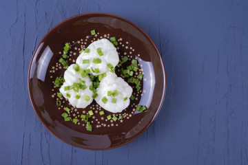 boiled egg breakfast stands on a table