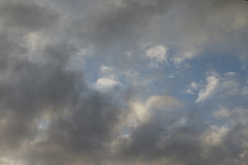 Clouds with sunlight and blue color during evening sunset 