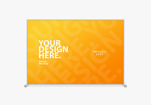 Wall Banner with Metallic Frame Mockup