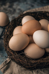 Natural, organic, bio easter eggs in nest