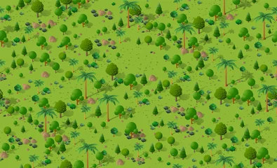 Muurstickers Naadloze stadsplan patroon kaart. Isometrische structuur landschap van bomen park gazon gras © AlexZel