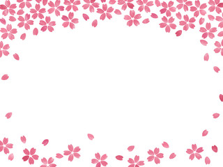 桜 フレーム　手描き風・上下飾り枠 （濃紅）
