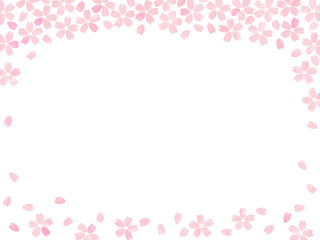 桜 フレーム　手描き風・上下飾り枠 （薄紅）
