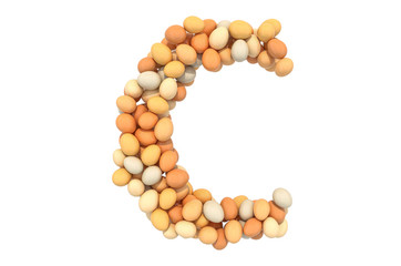 Letter C from chicken eggs, 3D rendering