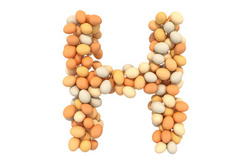 Letter H from chicken eggs, 3D rendering