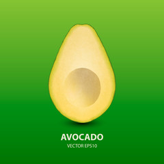 Vector 3d Realistic Half Avocado without Seed Closeup Isolated on Green Background. Design Template, Food, Health, Diet Concept. Front View