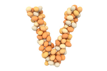 Letter V from chicken eggs, 3D rendering