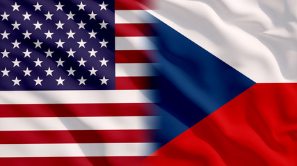 Waving USA and Czech Republic Flags