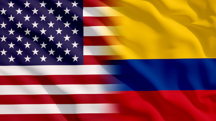 Waving USA and Colombia Flags