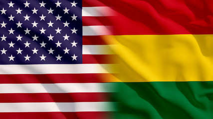 Waving USA and Bolivia Flags