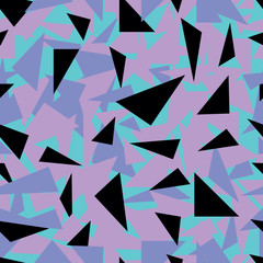 Triangle background. Seamless pattern. Geometric abstract texture. Blue, purple, black colors. Polygonal mosaic style. Vector illustration.
