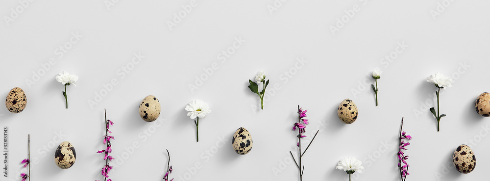 Wall mural Creative easter banner. White background