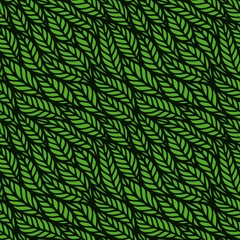 Seamless pattern with waves of leaves. Flower theme. Stylish background for summer and spring. Repeating texture for wallpaper design, website, print, fabrics, wrapping paper, textile. Vector image.