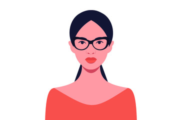 Young beautiful girl with glasses. Flat vector illustration.
