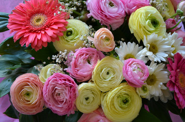 beautiful bouquet with bright colored flowers 