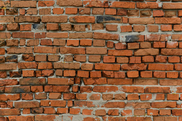 Full old cracked brick wall surface with cracks in full screen