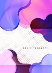 Modern geometric wave pattern background, halftone, dynamic shapes, small particles, bright colors. Cover design, poster, flyer, book design.