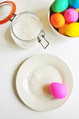 Easter breakfast of colored egg