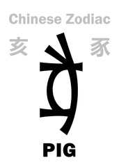Astrology Alphabet: PIG / BOAR [豕] sign of Chinese Zodiac (The "Boar" in Japanese Zodiac). Chinese character, hieroglyphic sign (symbol).