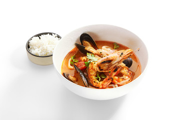 Tom Yum with seafood in bowl