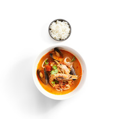 Tom Yum with seafood in bowl