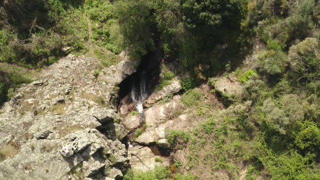 Waterfall drone aerial view in Vila de Rei, Portugal