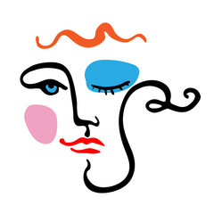 Contemporary portrait of a woman in a modern line abstract style. Hand drawn vector illustration for your modern trendy fashion design, logotype, label, printable art, fashion beauty symbol concept.