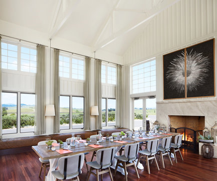 Conference room and fireplace at a luxury resort