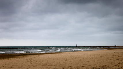 Cloudy day in the Mediterranean Sea in Cubelles beach, Barcelona, Catalonia, Spain