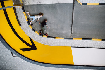 Affectionate Couple On Kick Scooter