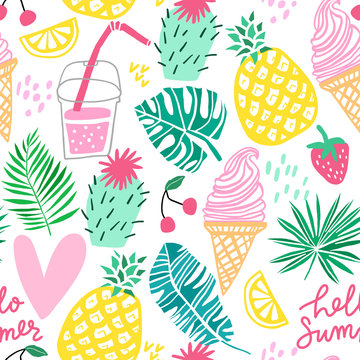 Summer vector seamless pattern. Line cute doodle