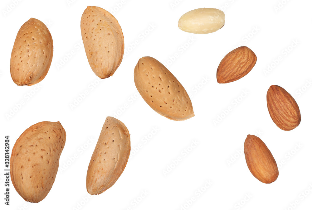 Canvas Prints Almond nuts isolated on white background