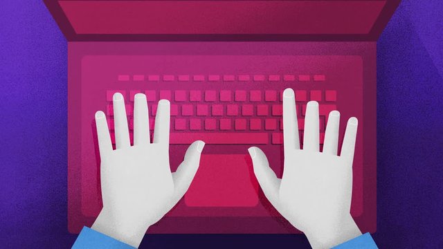 Two Hands Typing on Laptop Keyboard. Close-up shot. Loop-ready animation. Modern, flat textured, abstract design.