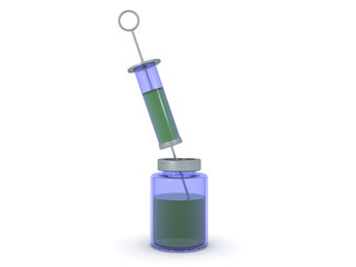 3D Rendering of syringe and vaccine serum bottle