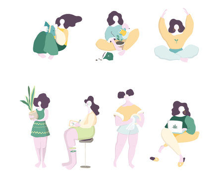 Female characters sitting. Set Woman Power Group. Colorful vector illustration in modern flat style.